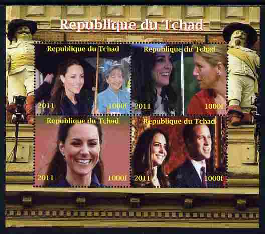 Chad 2011 Royal Visits - Kate & William perf sheetlet containing 4 values unmounted mint. Note this item is privately produced and is offered purely on its thematic appeal. , stamps on , stamps on  stamps on royal visits, stamps on  stamps on kate, stamps on  stamps on william, stamps on  stamps on royalty