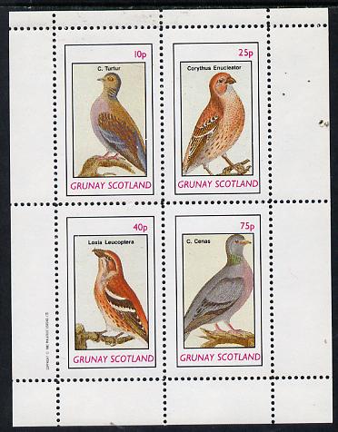 Grunay 1982 Birds #01 (Dove, Crossbill, etc) perf set of 4 values (10p to 75p) unmounted mint, stamps on birds, stamps on doves