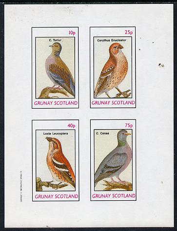 Grunay 1982 Birds #01 (Dove, Crossbill, etc) imperf set of 4 values (10p to 75p) unmounted mint, stamps on birds, stamps on doves