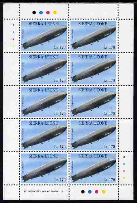 Sierra Leone 1992 Anniversaries & Events - Graf Zeppelin 170L in complete perf sheetlet of 10 unmounted mint SG 1945, stamps on , stamps on  stamps on aviation, stamps on  stamps on airships, stamps on  stamps on zeppelins