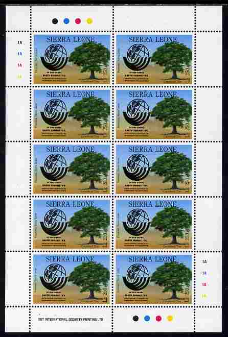 Sierra Leone 1992 Anniversaries & Events - United Nations Summit 250L in complete perf sheetlet of 10 unmounted mint SG 1947, stamps on , stamps on  stamps on united nations, stamps on  stamps on environment, stamps on  stamps on trees
