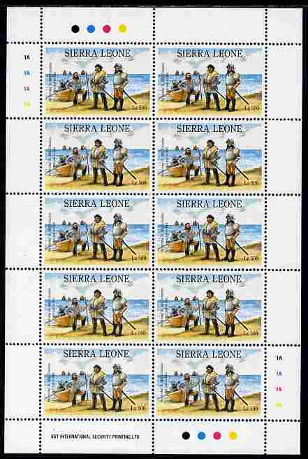 Sierra Leone 1992 Anniversaries & Events - Columbus 500L in complete perf sheetlet of 10 unmounted mint SG 1951, stamps on , stamps on  stamps on explorers, stamps on  stamps on columbus, stamps on  stamps on personalities