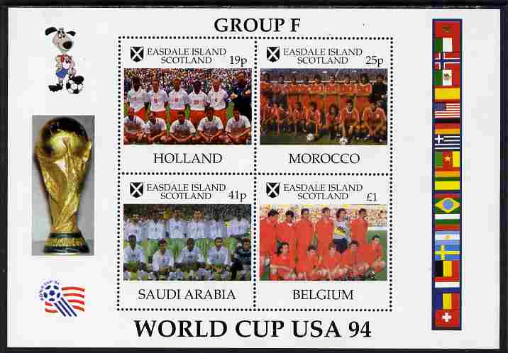 Easdale 1994 Football World Cup - Group F Countries perf sheetlet containing 4 values, unmounted mint , stamps on football