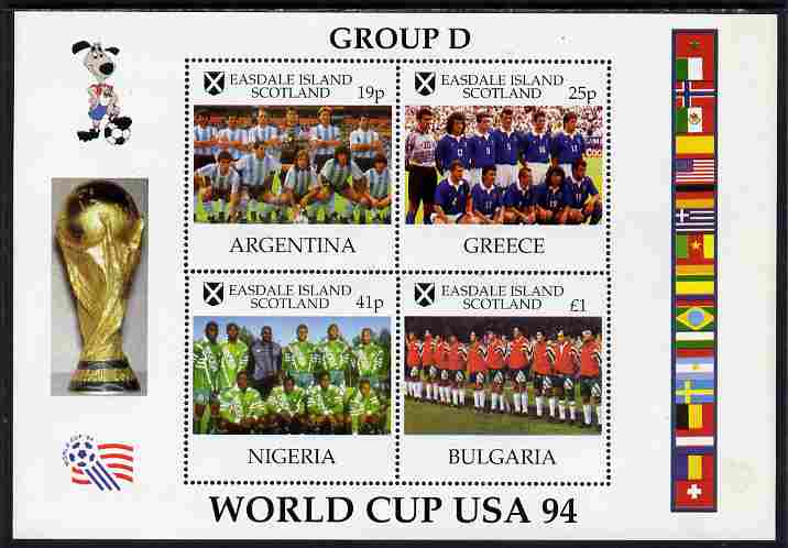 Easdale 1994 Football World Cup - Group D Countries perf sheetlet containing 4 values, unmounted mint , stamps on , stamps on  stamps on football