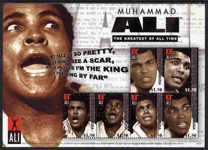 Antigua 2008 Muhammad Ali commemoration perf sheetlet of 6 x $1.50 unmounted mint, SG 4214-19, stamps on boxing, stamps on personalities, stamps on muhammad ali