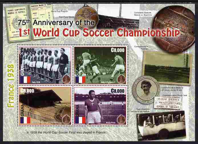 Ghana 2006 75th Anniv of 1st Football World Cup perf sheetlet of 4 unmounted mint, SG 3529a, stamps on , stamps on  stamps on football, stamps on  stamps on medals