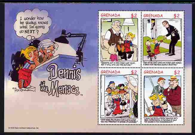 Grenada 2005 Dennis the Menace (American cartoon character created by Hank Ketcham) perf sheetlet of 4 unmounted mint, SG 5089a, stamps on cartoons, stamps on 