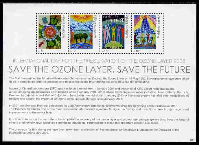 Maldive Islands 2008 International Day for the Preservation of the Ozone Layer perf sheetlet of 4  unmounted mint, SG MS4175, stamps on , stamps on  stamps on environment