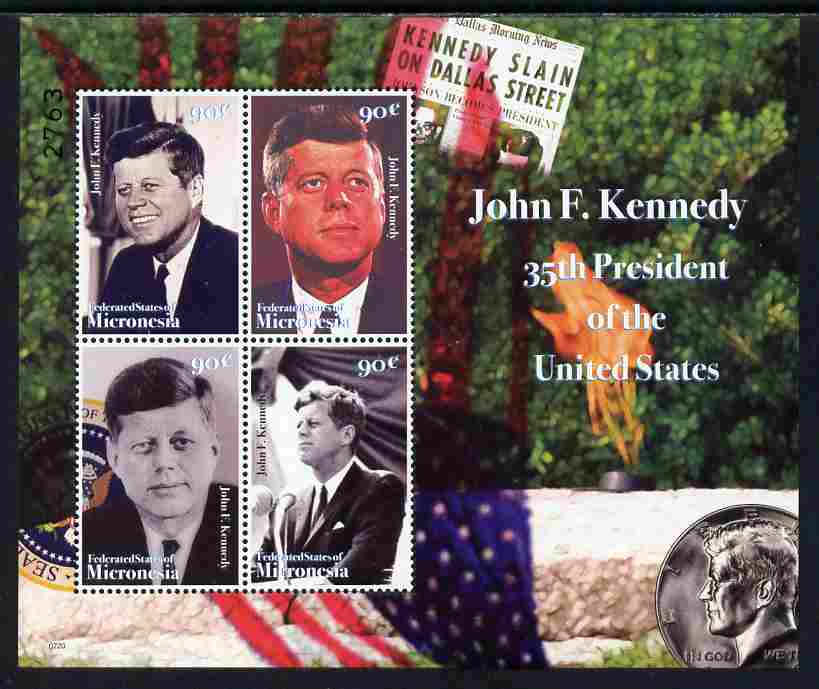 Micronesia 2008 John F Kennedy commemoration perf sheetlet of 4 unmounted mint, SG 1487a, stamps on , stamps on  stamps on personalities, stamps on  stamps on kennedy, stamps on  stamps on usa presidents, stamps on  stamps on americana