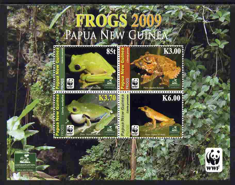 Papua New Guinea 2009 Frogs perf sheetlet of 4 unmounted mint, stamps on animals, stamps on reptiles, stamps on amphibians, stamps on frogs, stamps on  wwf , stamps on 