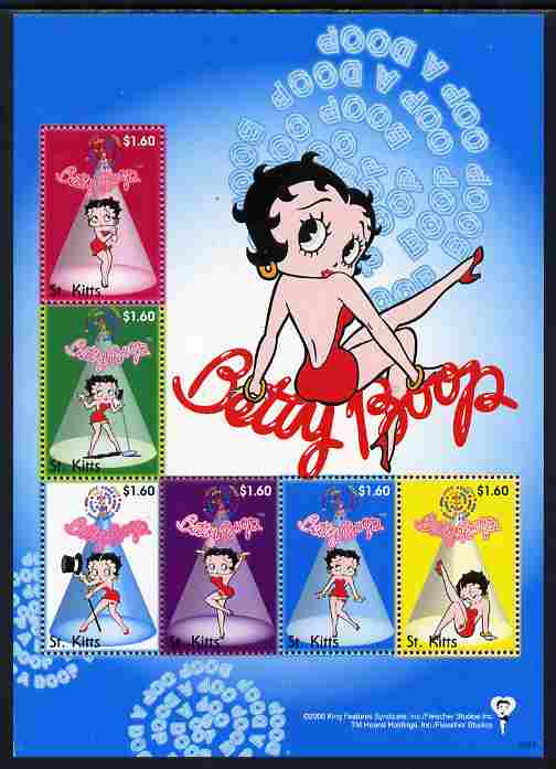 St Kitts 2007 Betty Boop perf sheetlet of 6 unmounted mint, SG 881a, stamps on , stamps on  stamps on cartoons, stamps on  stamps on films