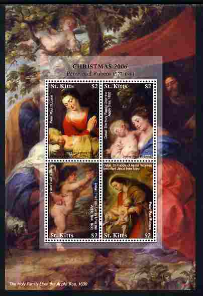 St Kitts 2006 Christmas (paintings by Paul Rubens) perf sheetlet of 4 x $2 unmounted mint, SG 850a, stamps on christmas, stamps on arts, stamps on rubens