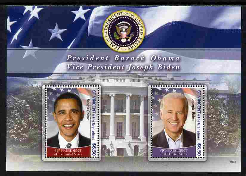 St Vincent 2009 Inauguration of Pres Barack Obama m/sheet unmounted mint, SG MS5773, stamps on , stamps on  stamps on personalities, stamps on  stamps on usa presidents, stamps on  stamps on american, stamps on  stamps on masonics, stamps on  stamps on masonry, stamps on  stamps on obama