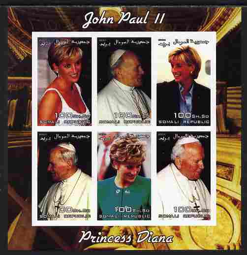 Somalia 2004 Princess Diana & The Pope imperf sheetlet containing 6 values unmounted mint, stamps on royalty, stamps on diana, stamps on pope, stamps on personalities, stamps on religion