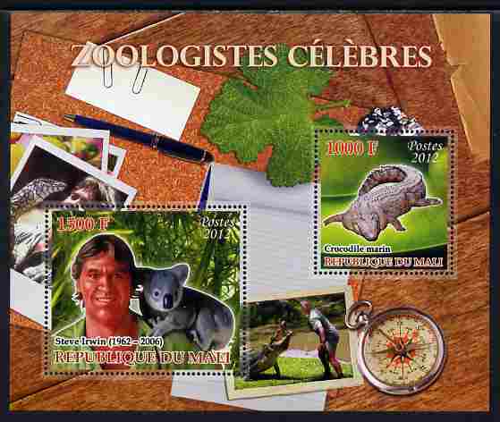 Mali 2012 Zoological Celebrities - Steve Irwin large perf sheetlet containing 2 values unmounted mint, stamps on personalities, stamps on science, stamps on crocodiles, stamps on reptiles, stamps on bears