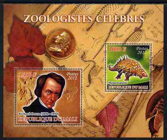 Mali 2012 Zoological Celebrities - Richard Owen large perf sheetlet containing 2 values unmounted mint, stamps on , stamps on  stamps on personalities, stamps on  stamps on science, stamps on  stamps on dinosaurs