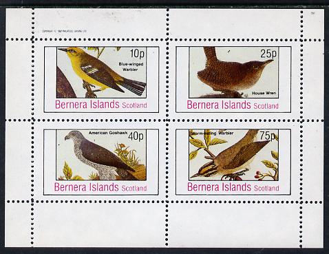 Bernera 1982 Birds #19 (Goshawk, Warbler etc) perf  set of 4 values (10p to 75p) unmounted mint, stamps on birds, stamps on birds of prey