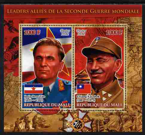Mali 2012 Allied Leaders of WW2 - Tito & Chiang Kai-Shek large perf sheetlet containing 2 values unmounted mint, stamps on personalities, stamps on  ww2 , stamps on militaria, stamps on flags, stamps on china  , stamps on dictators.