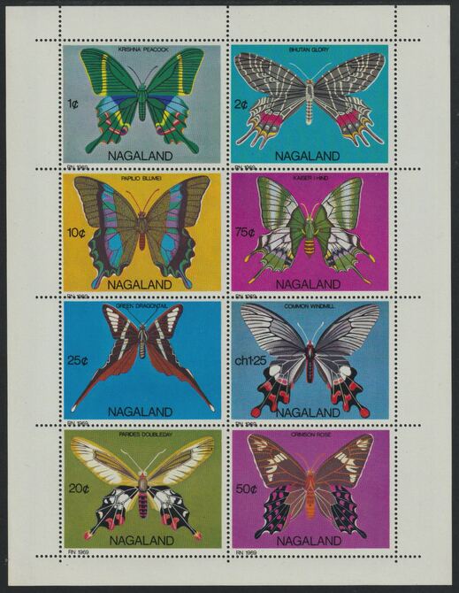 Nagaland 1971 Butterflies (Peacock, Dragontail, Crimson Rose etc) perf  set of 8 values complete unmounted mint, stamps on butterflies