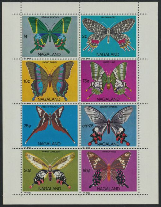 Nagaland 1971 Butterflies (Peacock, Dragontail, Crimson Rose etc) perf  set of 8 values complete unmounted mint, stamps on , stamps on  stamps on butterflies