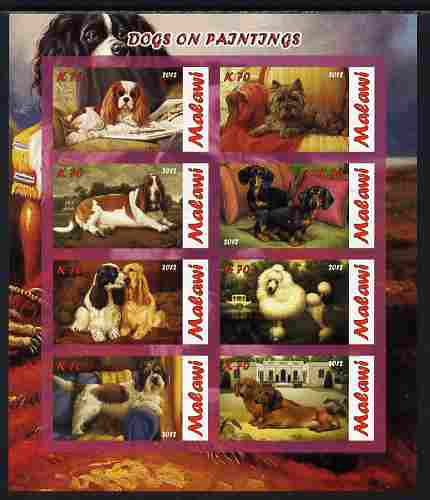 Malawi 2012 Dogs Featured on Paintings imperf sheetlet containing 8 values unmounted mint, stamps on dogs, stamps on arts