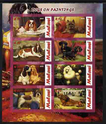 Malawi 2012 Dogs Featured on Paintings imperf sheetlet containing 8 values unmounted mint, stamps on , stamps on  stamps on dogs, stamps on  stamps on arts