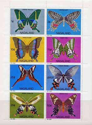 Nagaland 1971 Butterflies (Peacock, Dragontail, Crimson Rose etc) imperf  set of 8 values complete unmounted mint, stamps on , stamps on  stamps on butterflies