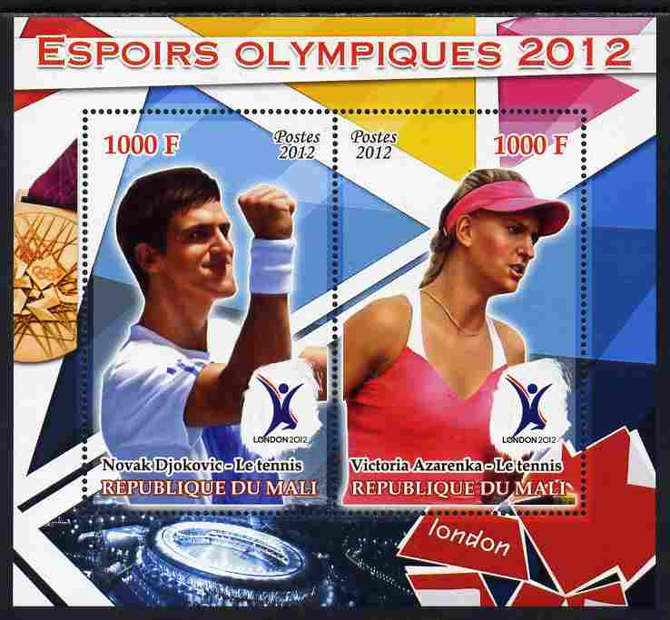 Mali 2012 Olympic Hopefuls #1 perf sheetlet containing 2 values unmounted mint, stamps on olympics, stamps on tennis