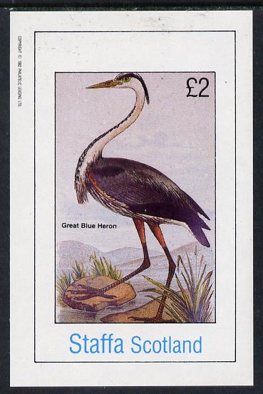 Staffa 1982 Birds #22 (Blue Heron) imperf deluxe sheet (Â£2 value) unmounted mint, stamps on , stamps on  stamps on birds   heron