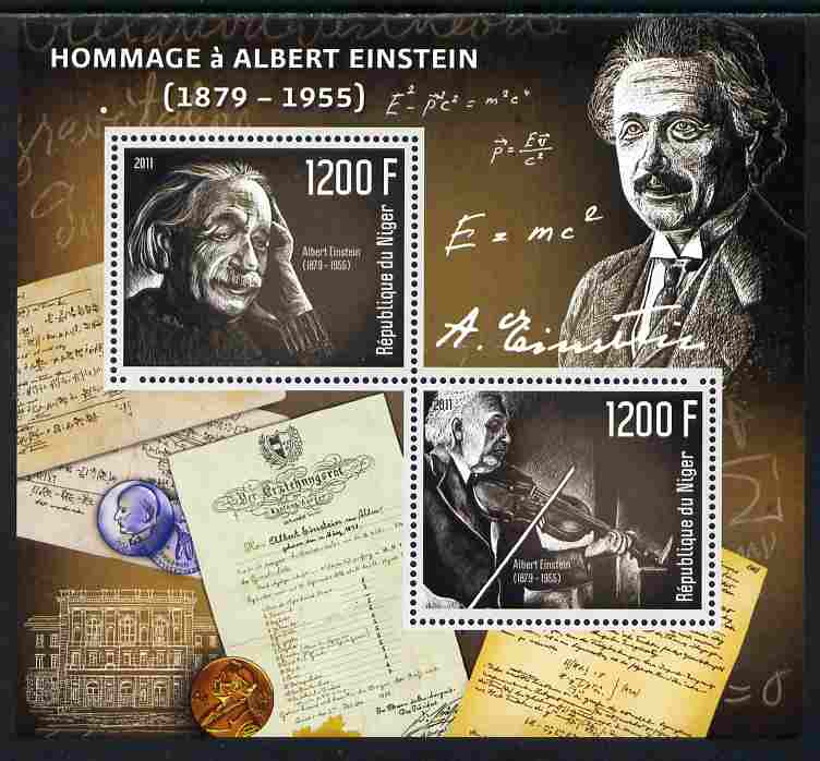 Niger Republic 2012 Albert Einstein Commemoration perf sheetlet containing 2 values unmounted mint, stamps on , stamps on  stamps on personalities, stamps on  stamps on einstein, stamps on  stamps on science, stamps on  stamps on physics, stamps on  stamps on nobel, stamps on  stamps on maths, stamps on  stamps on space, stamps on  stamps on judaica, stamps on  stamps on atomics, stamps on  stamps on mathematics, stamps on  stamps on judaism, stamps on  stamps on music, stamps on  stamps on musical instruments