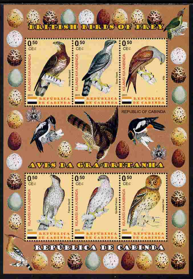 Cabinda Province 2011 British Birds of Prey #2 perf sheetlet containing 6 values unmounted mint, stamps on , stamps on  stamps on birds of prey, stamps on  stamps on birds