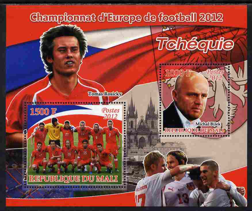 Mali 2012 European Footbal Championship - Czech Republic large perf s/sheet containing 2 values unmounted mint, stamps on , stamps on  stamps on football, stamps on  stamps on flags, stamps on  stamps on 