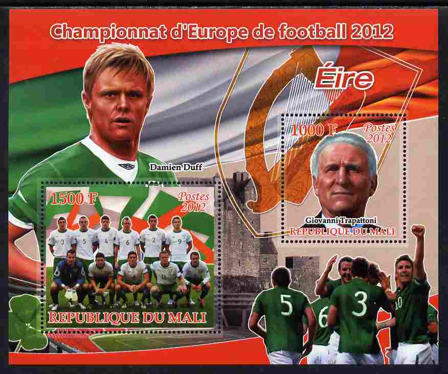 Mali 2012 European Footbal Championship - Ireland large perf s/sheet containing 2 values unmounted mint, stamps on , stamps on  stamps on football, stamps on  stamps on flags, stamps on  stamps on 