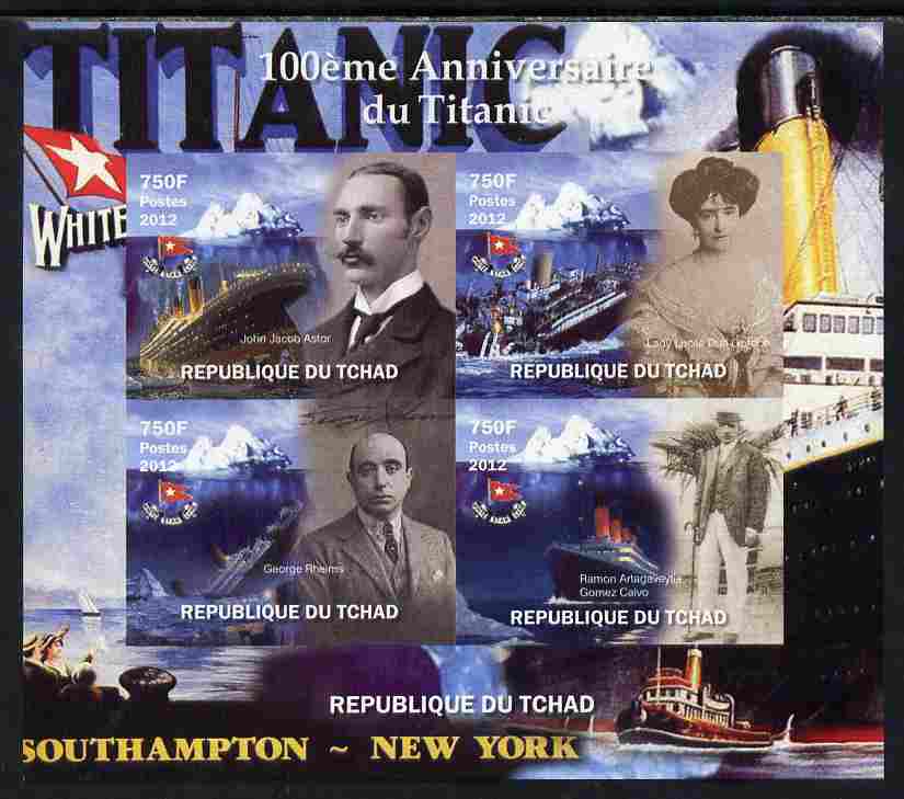 Chad 2012 The Titanic - 100th Anniversary imperf sheetlet containing 4 values unmounted mint. Note this item is privately produced and is offered purely on its thematic appeal. , stamps on , stamps on  stamps on ships, stamps on  stamps on titanic, stamps on  stamps on disasters
