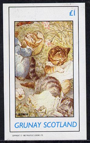 Grunay 1982 Cats From fairy Tales (Kittens) imperf souvenir sheet (£1 value) unmounted mint, stamps on cats     fairy tales    literatrure
