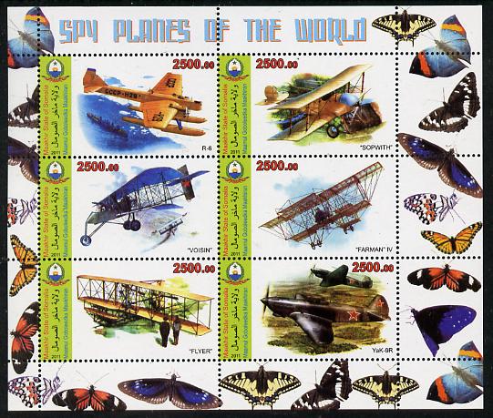 Maakhir State of Somalia 2011 Spy Planes of the World #2 perf sheetlet containing 6 values (Butterflies in margins) unmounted mint 