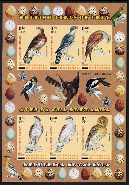 Cabinda Province 2011 British Birds of Prey #2 imperf sheetlet containing 6 values unmounted mint, stamps on , stamps on  stamps on birds, stamps on  stamps on birds of prey, stamps on  stamps on 