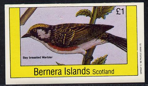 Bernera 1982 Birds #20 (Bay Breasted Warbler) imperf souvenir sheet (Â£1 value) unmounted mint, stamps on , stamps on  stamps on birds