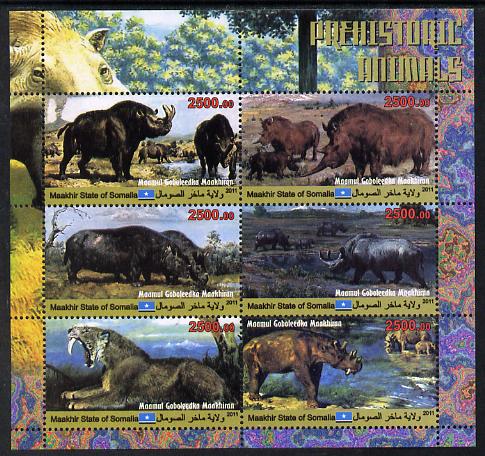 Maakhir State of Somalia 2011 Pre-historic Animals #6 perf sheetlet containing 6 values unmounted mint, stamps on , stamps on  stamps on dinosaurs