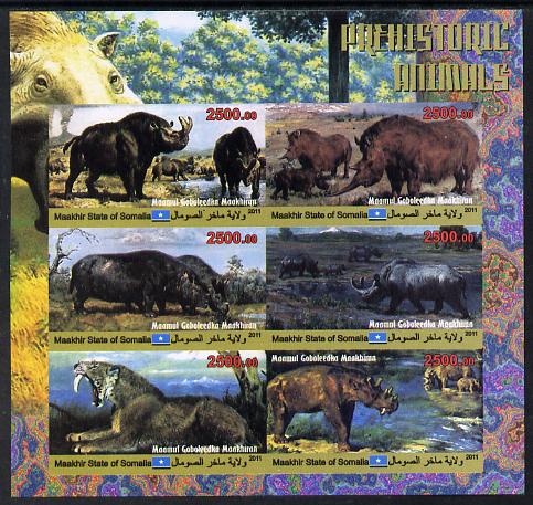 Maakhir State of Somalia 2011 Pre-historic Animals #6 imperf sheetlet containing 6 values unmounted mint, stamps on dinosaurs