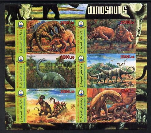Maakhir State of Somalia 2011 Pre-historic Animals #7 imperf sheetlet containing 6 values unmounted mint, stamps on dinosaurs