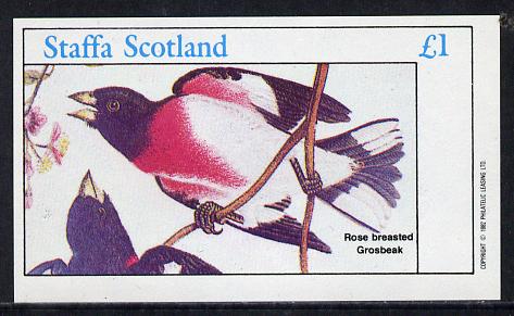 Staffa 1982 Audubon Birds #23 (Rose Breasted Grosbeak) imperf souvenir sheet (£1 value) unmounted mint, stamps on birds, stamps on audubon, stamps on grosbeak