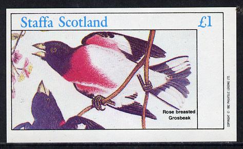 Staffa 1982 Audubon Birds #23 (Rose Breasted Grosbeak) imperf souvenir sheet (Â£1 value) unmounted mint, stamps on , stamps on  stamps on birds, stamps on  stamps on audubon, stamps on  stamps on grosbeak