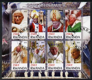 Rwanda 2012 Pope John Paul II perf sheetlet containing 8 values fine cto used, stamps on personalities, stamps on pope, stamps on popes, stamps on religion