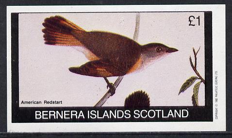 Bernera 1982 Birds #21 (Redstart) imperf souvenir sheet (£1 value) unmounted mint, stamps on birds