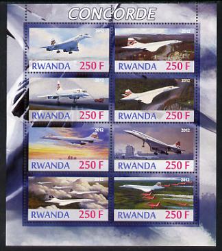 Rwanda 2012 Concorde perf sheetlet containing 8 values unmounted mint, stamps on concorde, stamps on aviation
