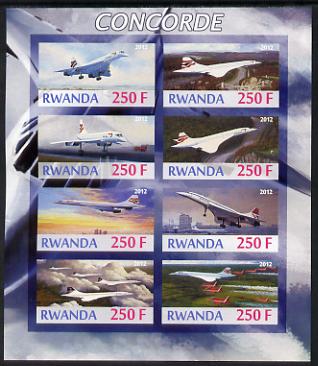 Rwanda 2012 Concorde imperf sheetlet containing 8 values unmounted mint, stamps on , stamps on  stamps on concorde, stamps on  stamps on aviation