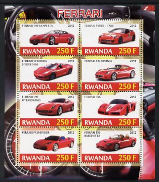 Rwanda 2012 Ferrari perf sheetlet containing 8 values unmounted mint, stamps on cars, stamps on ferrari