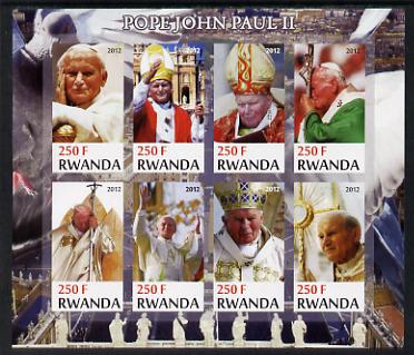 Rwanda 2012 Pope John Paul II imperf sheetlet containing 8 values unmounted mint, stamps on personalities, stamps on pope, stamps on popes, stamps on religion