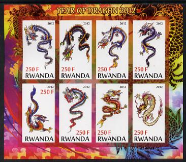 Rwanda 2012 Chinese New Year - Year of the Dragon imperf sheetlet containing 8 values unmounted mint, stamps on , stamps on  stamps on dragons, stamps on  stamps on lunar